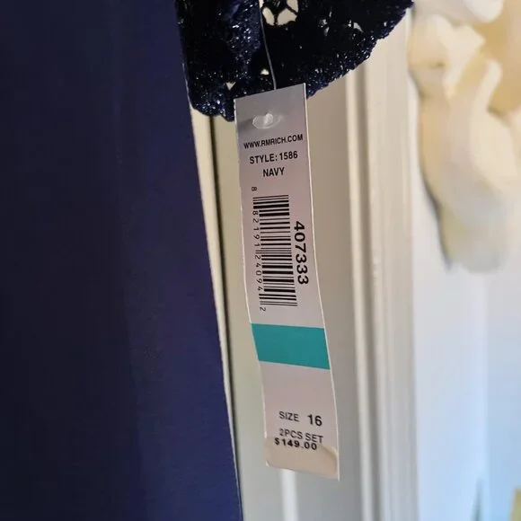 NWT RM Richards Navy Lace Jacket & Chiffon Dress Set | Size 16 - Picture 4 of 5